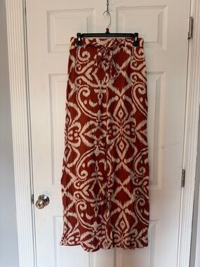 Women's Rust and Cream Patterned Maxi Skirt